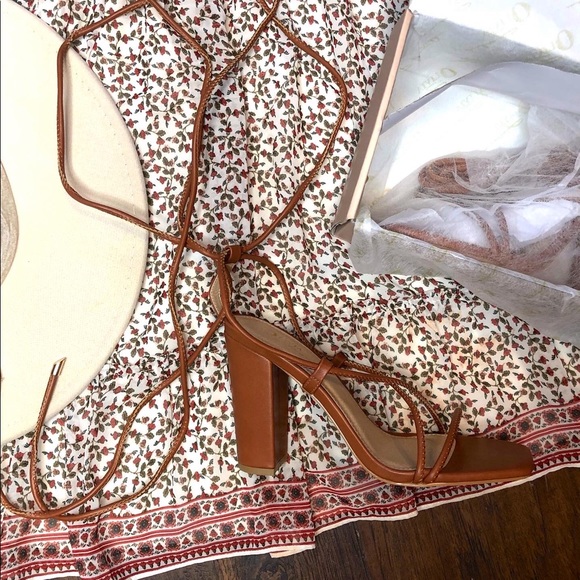 Lace up brown/tan block heels!! Just in time for spring break ☀️😍 - Picture 8 of 12